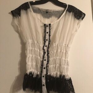 Papaya sheer white black lace top